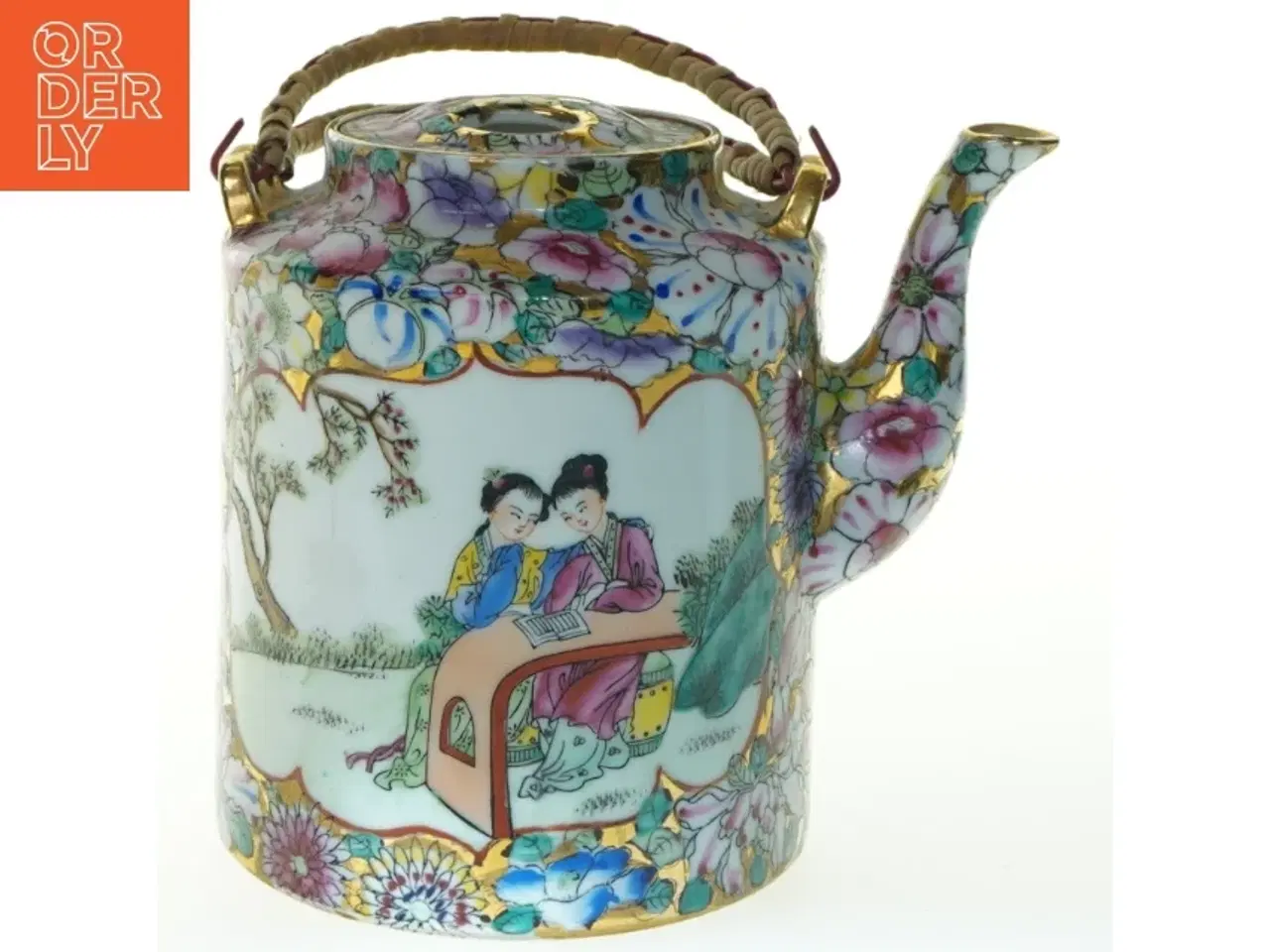 Billede 1 - Porcelæns tekande med blomsterdekoration (str. 17 cm)