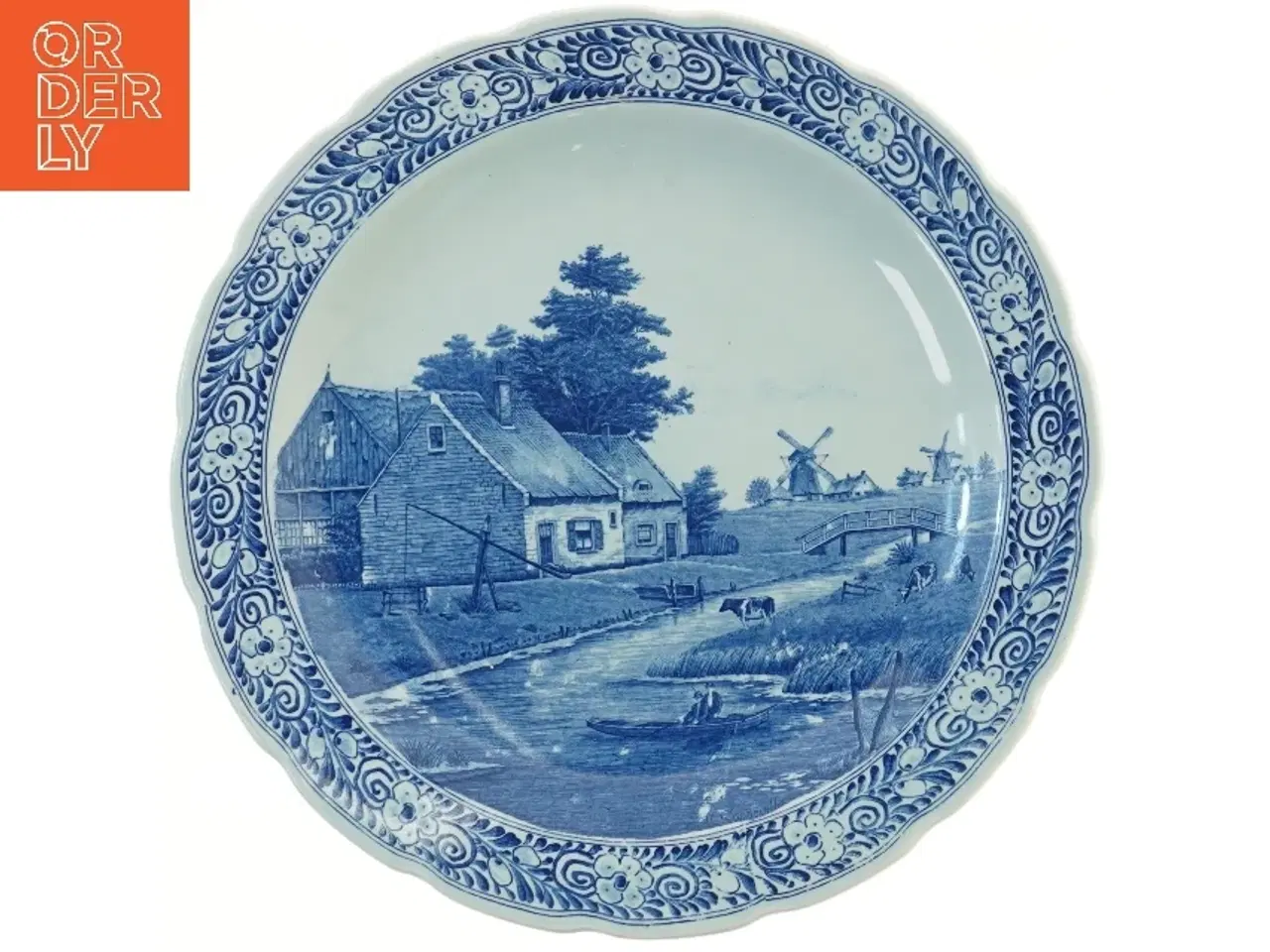 Billede 1 - Stor porcelænstallerken med blå dekoration (str. Ø 40 cm)