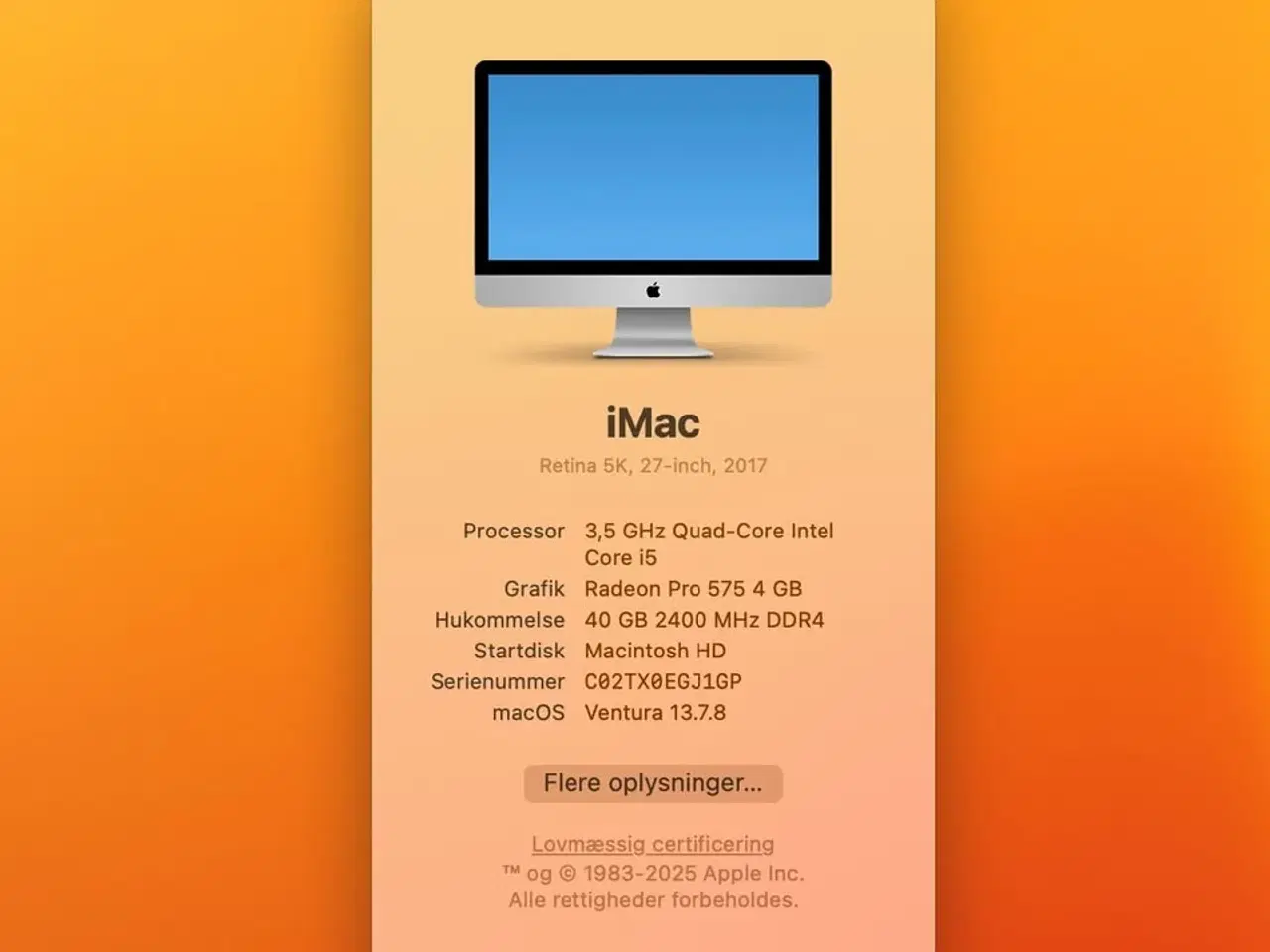 Billede 3 - imac retina 5k, 27-inch, 2017, 3,5 GHz Quad-Core I