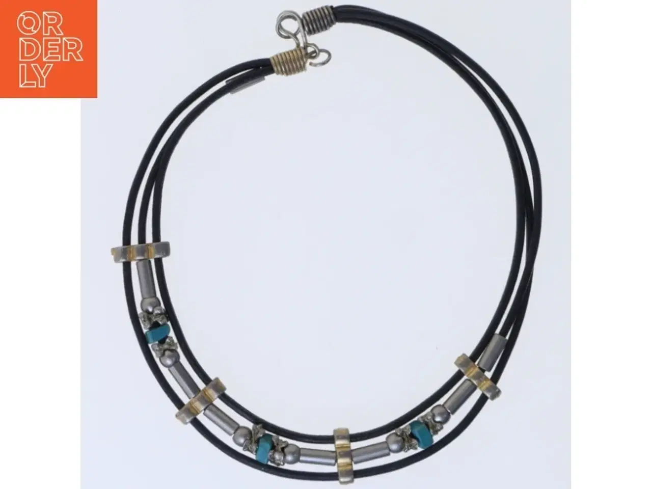 Billede 1 - Læderhalskæde med metalelementer (str. 42 cm)