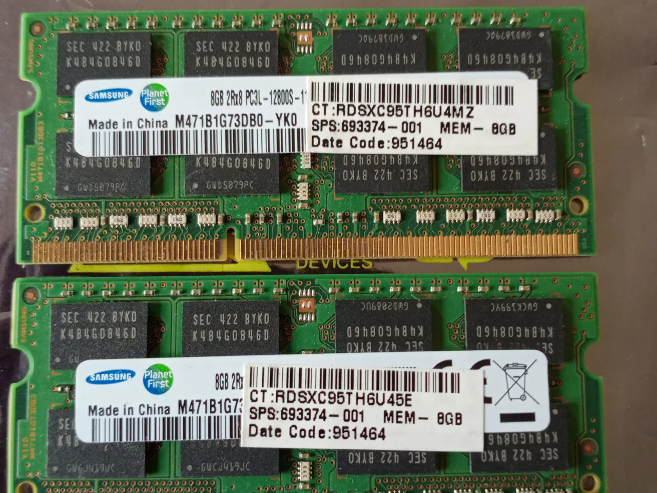 Billede 1 - 2 stk Ram: 8GB DDR3 1600mhz/12800s sodimm