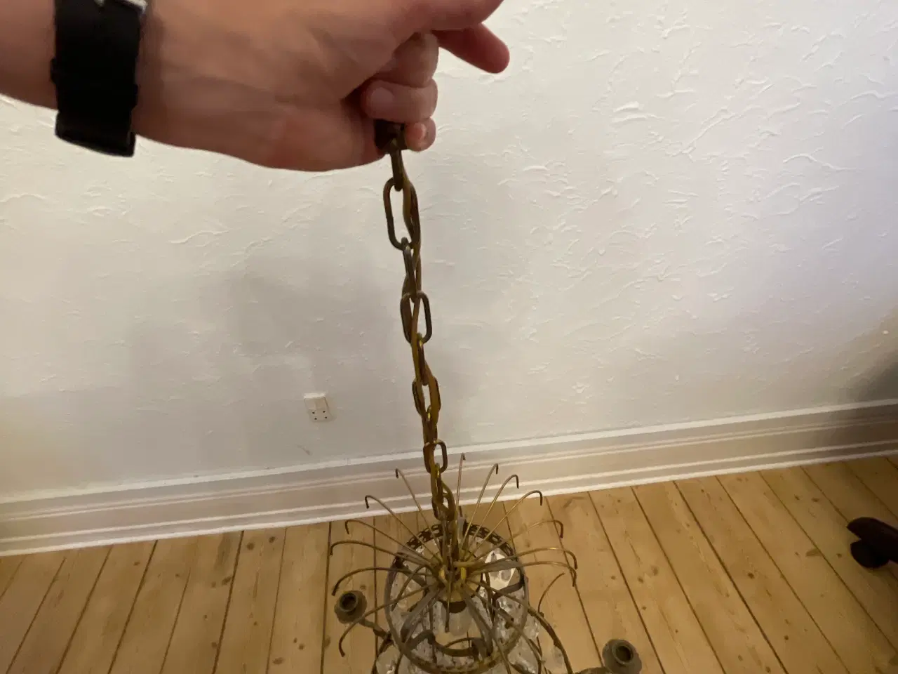 Billede 3 -  Fin gammel messing prisme lysekrone 
