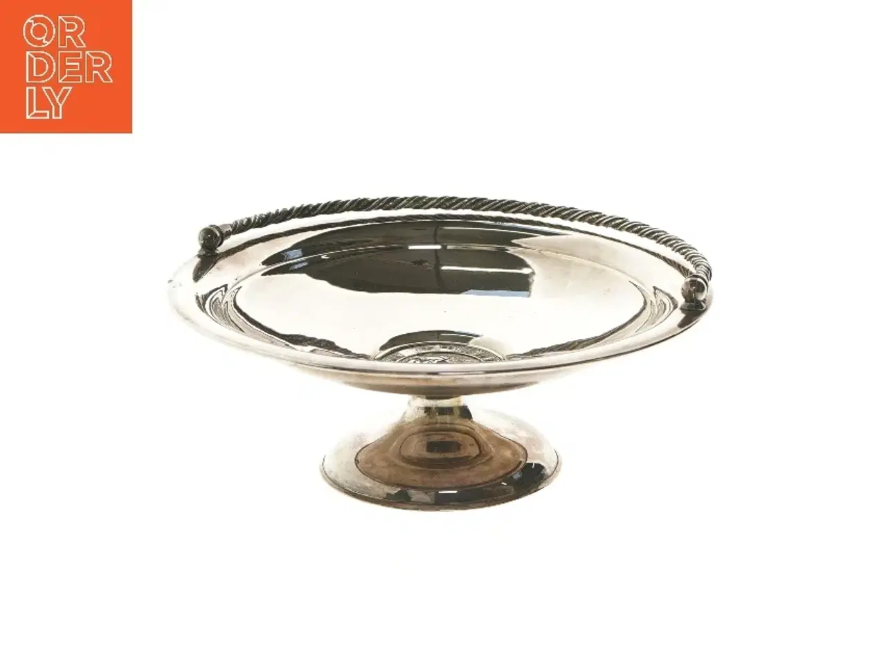 Billede 1 - Serveringsfad på fod med snoet hank. Sølvplet, ca fra 1900-1930  (str. Ø 26x10 cm)