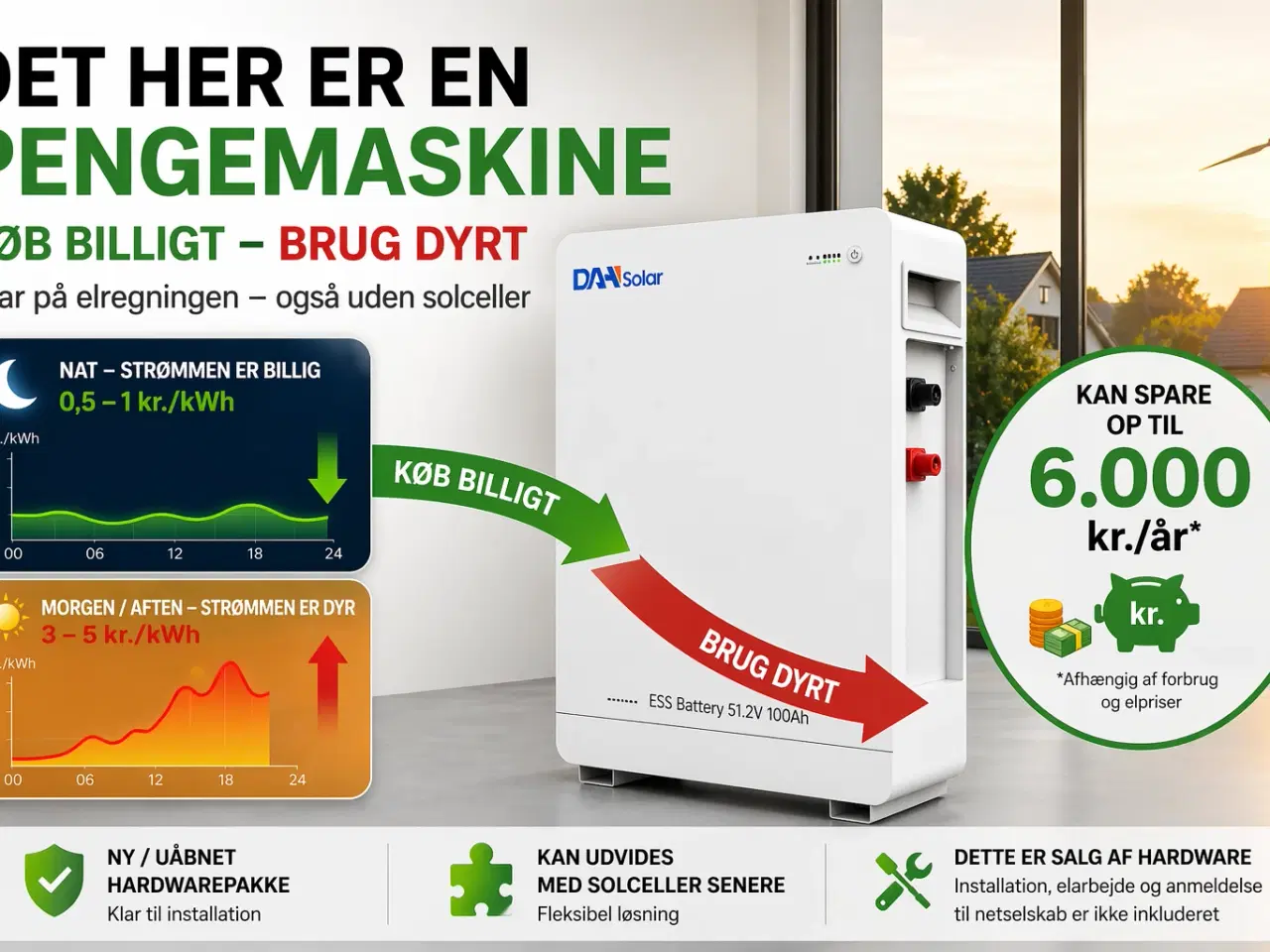 Billede 1 - Elregningen ned uden solceller med et husbatteri 