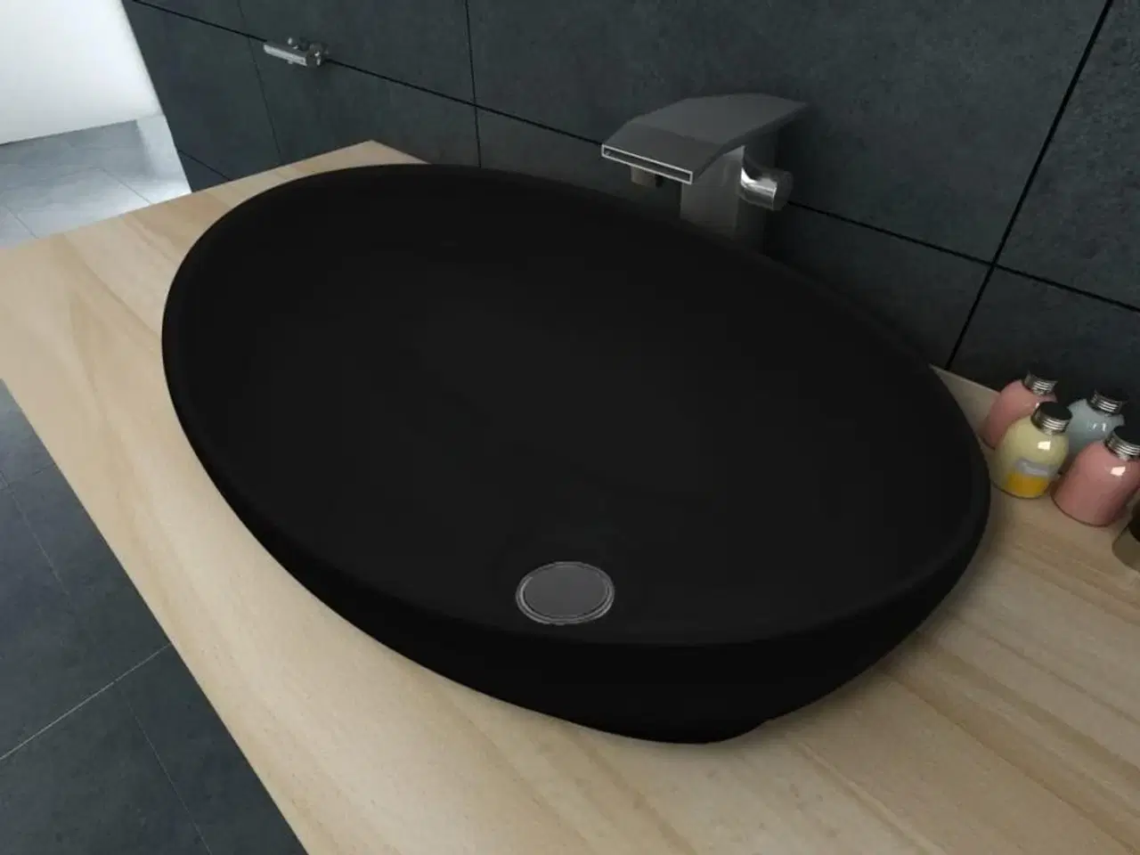Billede 1 - Keramisk luksushåndvask oval sort 40 x 33 cm