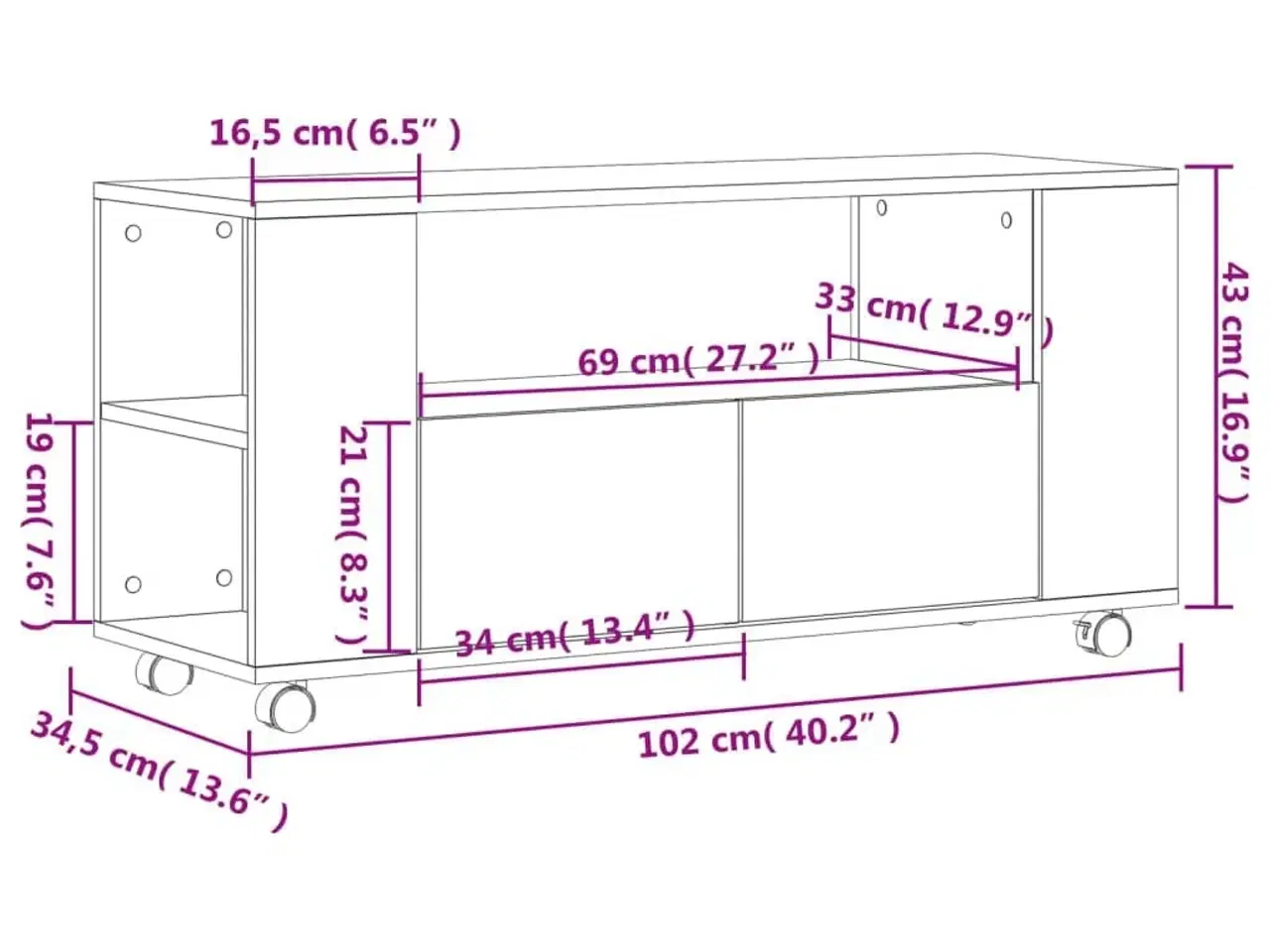 Billede 11 - Tv-bord 102x34,5x43 cm konstrueret træ hvid