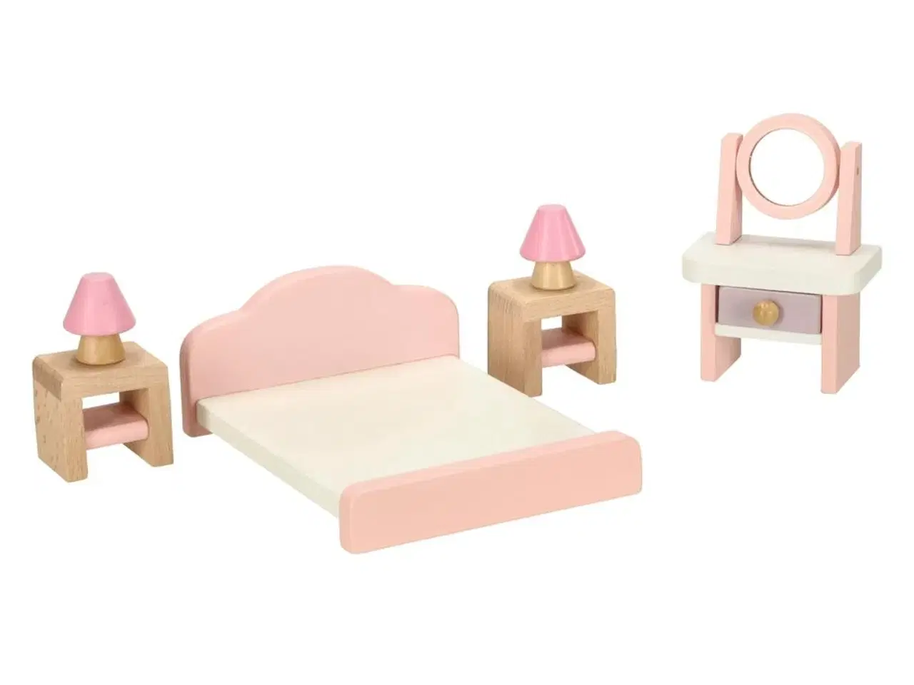 Billede 4 - Dukkehus møbler i træ – stue, soveværelse, badeværelse og køkken, lyserød – 22 dele