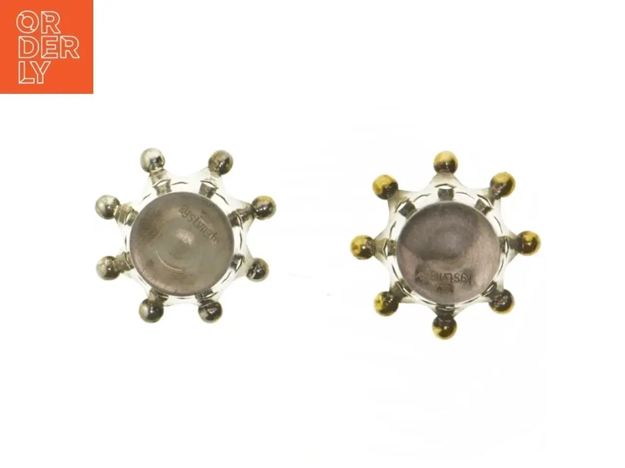 Billede 3 - To lysestager i form af kroner fra Kgs Lyngby (str. 8x5 cm)