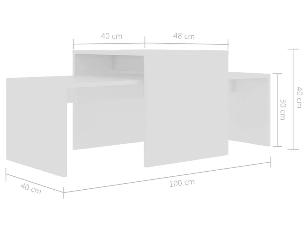 Billede 7 - Sofabordssæt 100x48x40 cm konstrueret træ hvid højglans