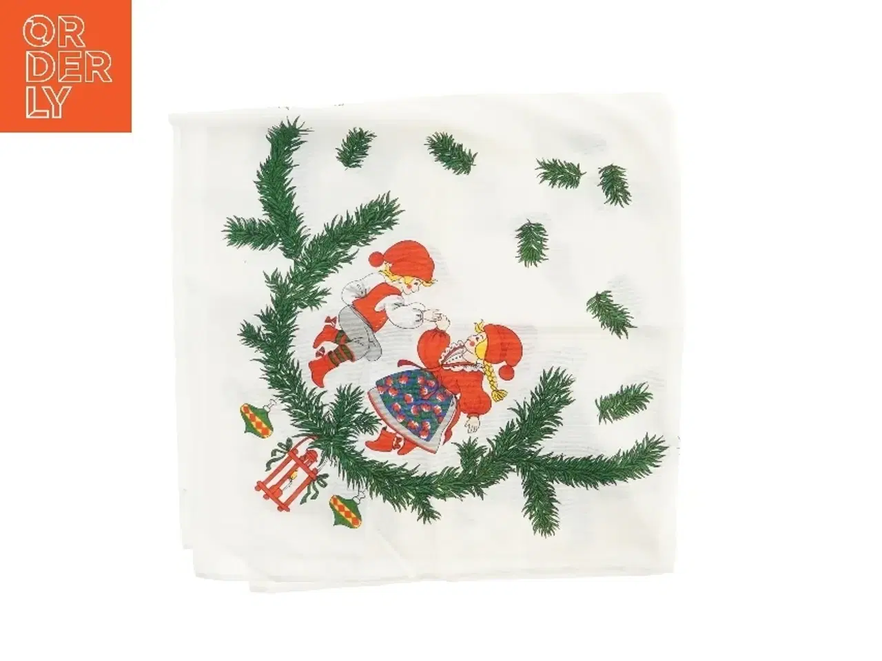 Billede 1 - Juledug med nissemotiv (str. 90x90 cm)