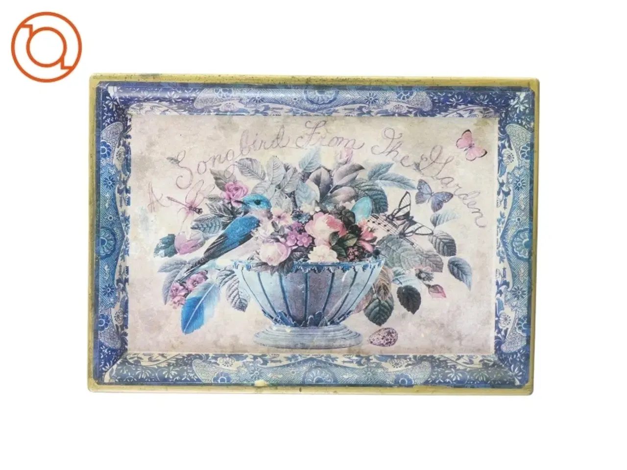Billede 1 - Vintage Retro Metal Bakke Fugl og Blomster (str. 41 x 30 cm)