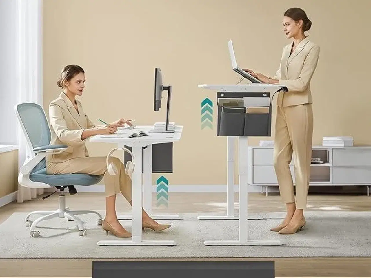 Billede 4 - Hæve-sænkebord elektrisk 60 × 140 cm, 72–120 cm, hukommelse, Cloud White