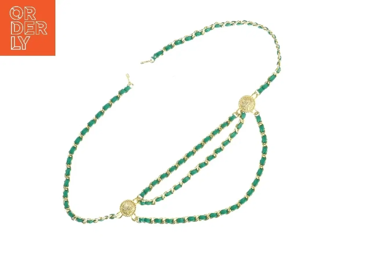 Billede 2 - Grøn og gylden halskæde (str. Længde. 102 cm)