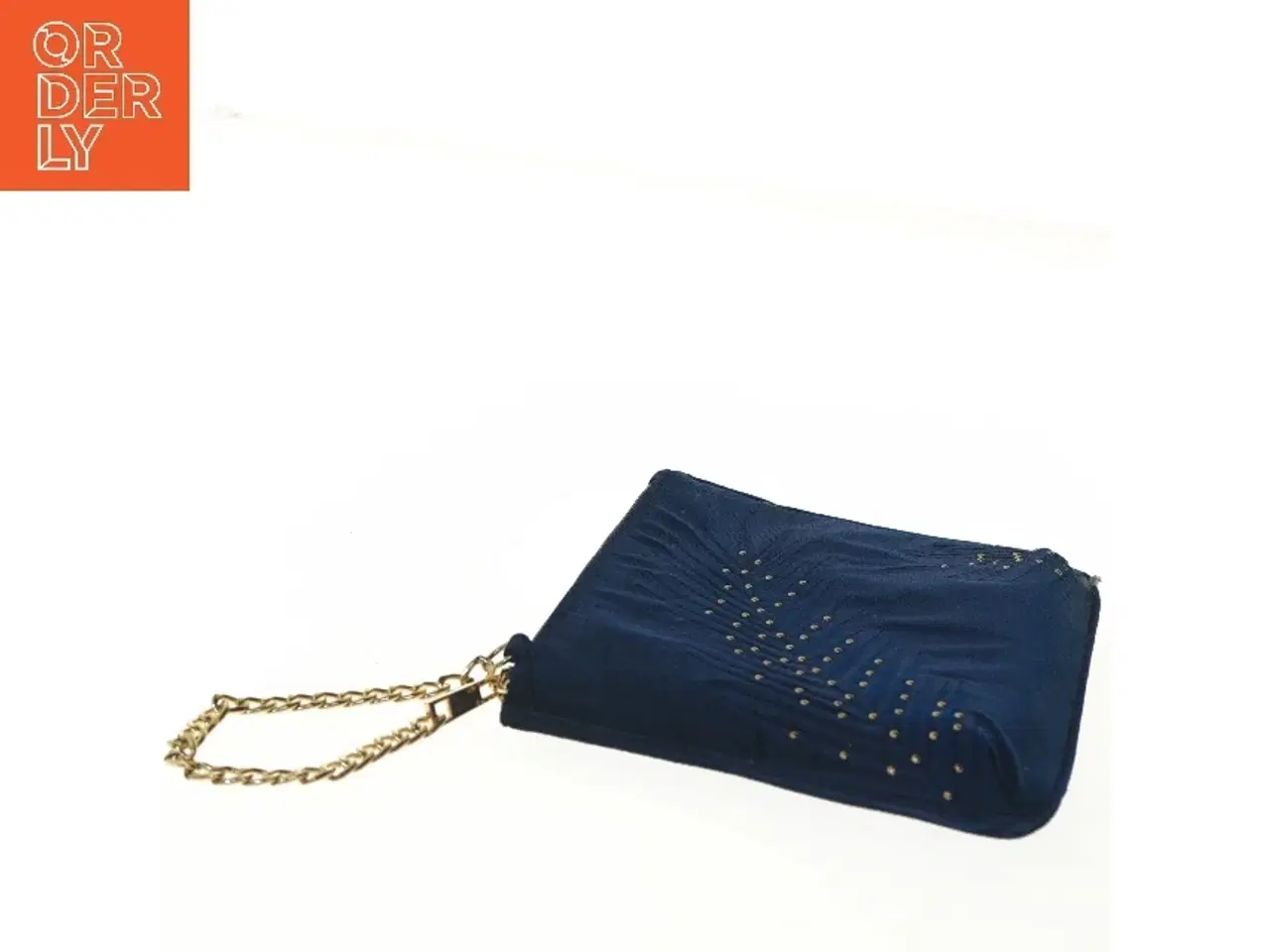 Billede 2 - Mørkeblå clutch med guldkæde og nitter (str. 24x19 cm)