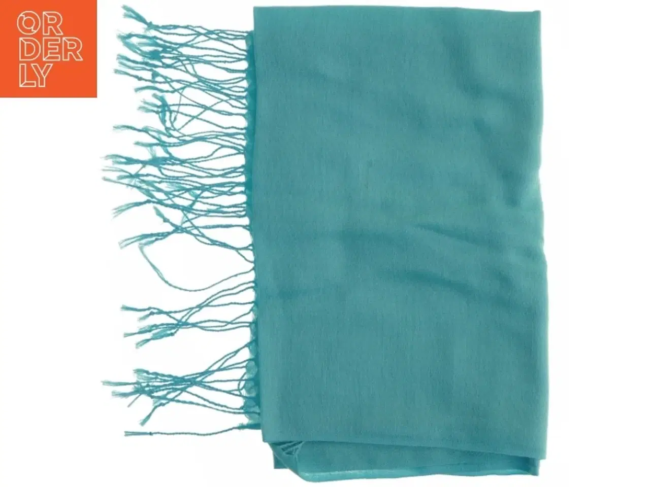 Billede 1 - Turkis sjal med frynser fra Pashmina (str. 70x180 cm)