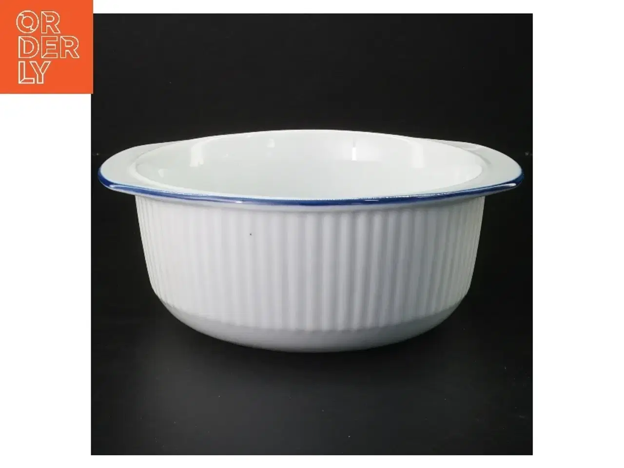 Billede 1 - Rund hvid skål med blå kant (str. Ø 18,5 cm)