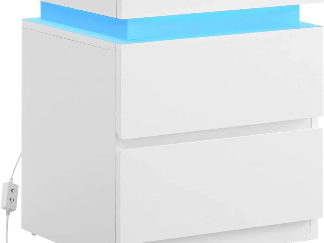 Billede 1 - Sengebord med LED-lys 3 skuffer, moderne, 35 × 40 × 55 cm, hvid