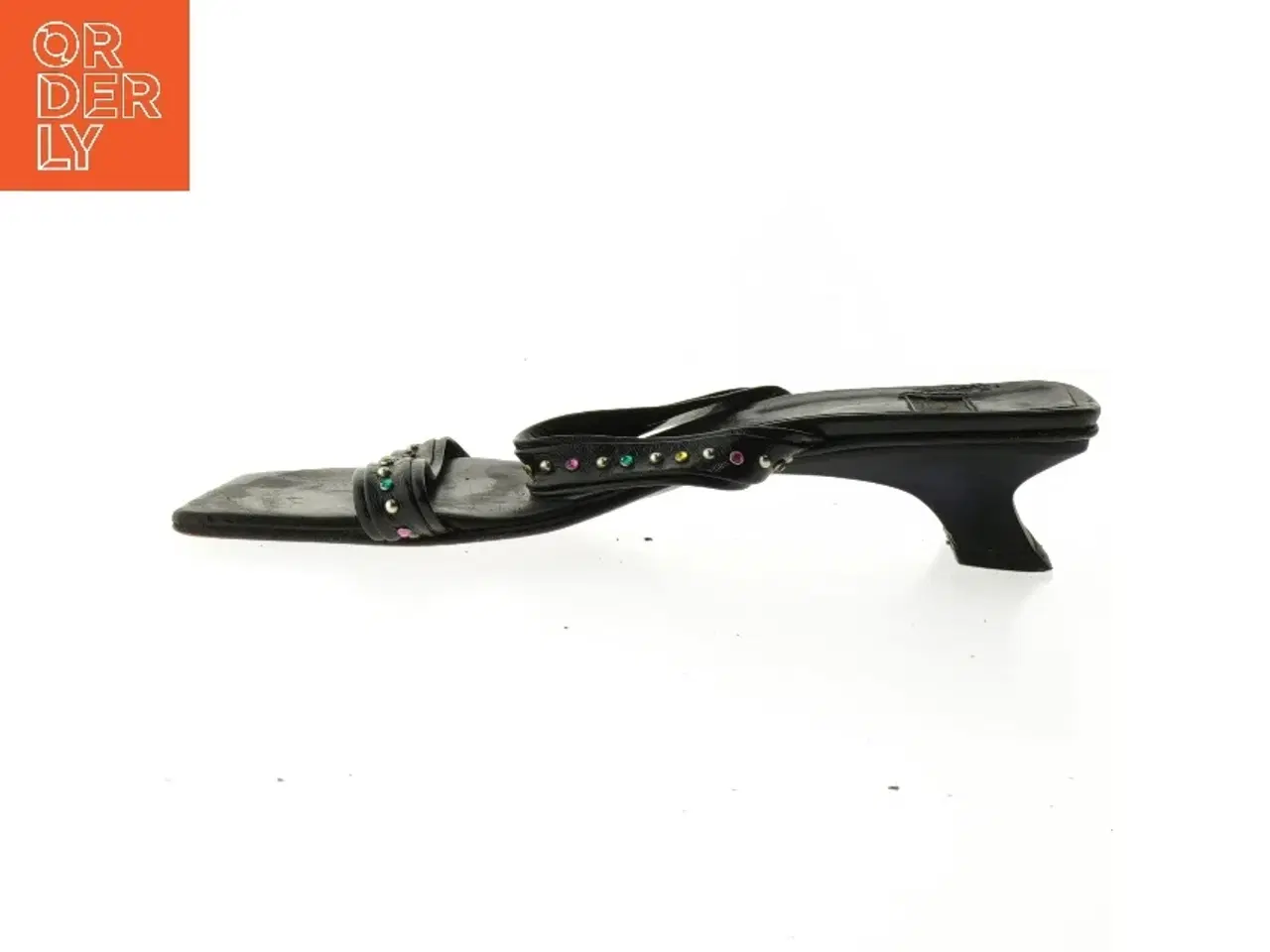 Billede 1 - Sorte højhælede sandaler med sten (str. 38)