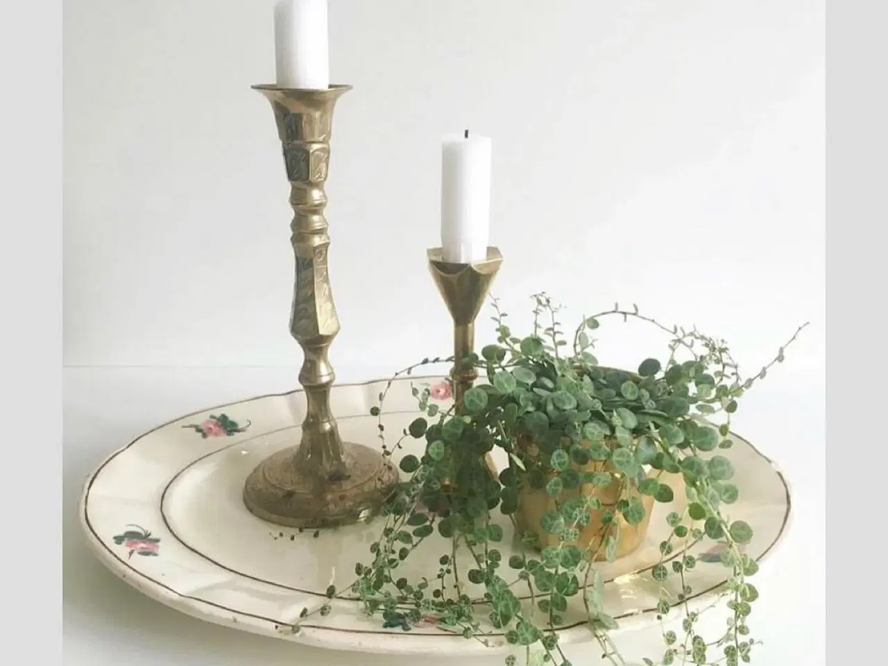 Billede 1 - Fajancefad, creme med roser, NB