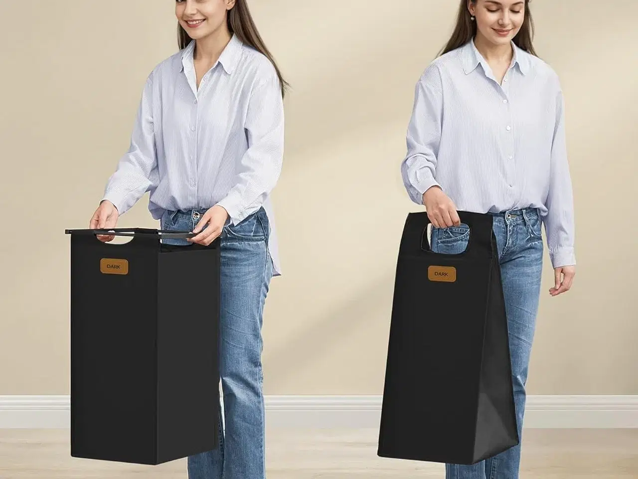 Billede 7 - Vasketøjskurv med 4 rum 150 l sorter, rullevogn med hylder, aftagelige poser, 6 mærker, kastanjebrun/sort/duvegrå