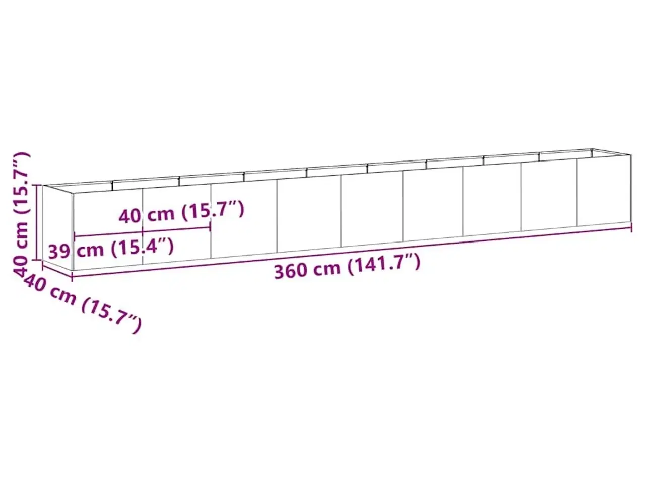 Billede 9 - Plantekasse sort 360x40x40 cm koldvalset stål