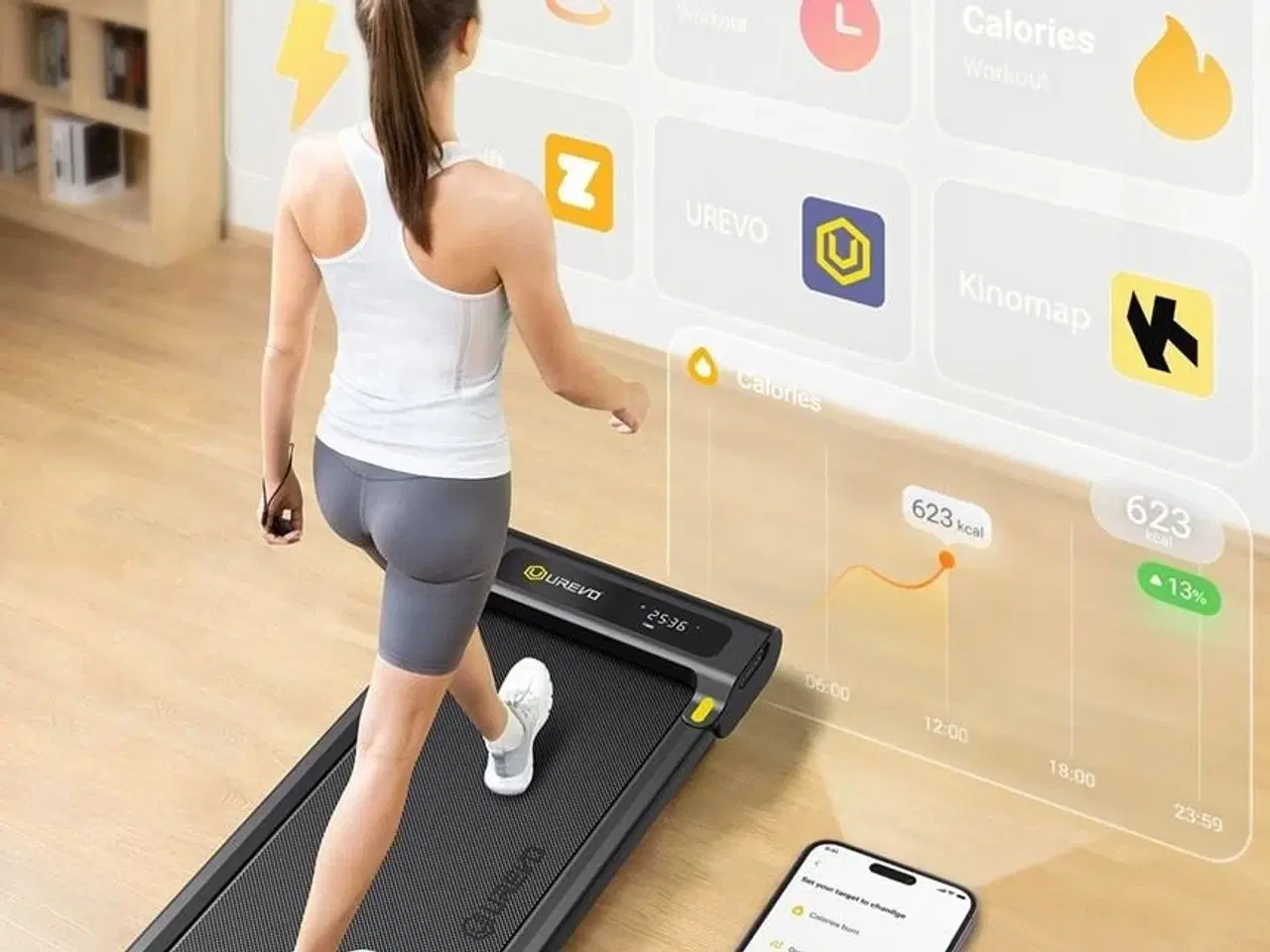 Billede 2 - Løbebånd walkingpad UREVO E3S – kompakt kontor- og hjemmetræning