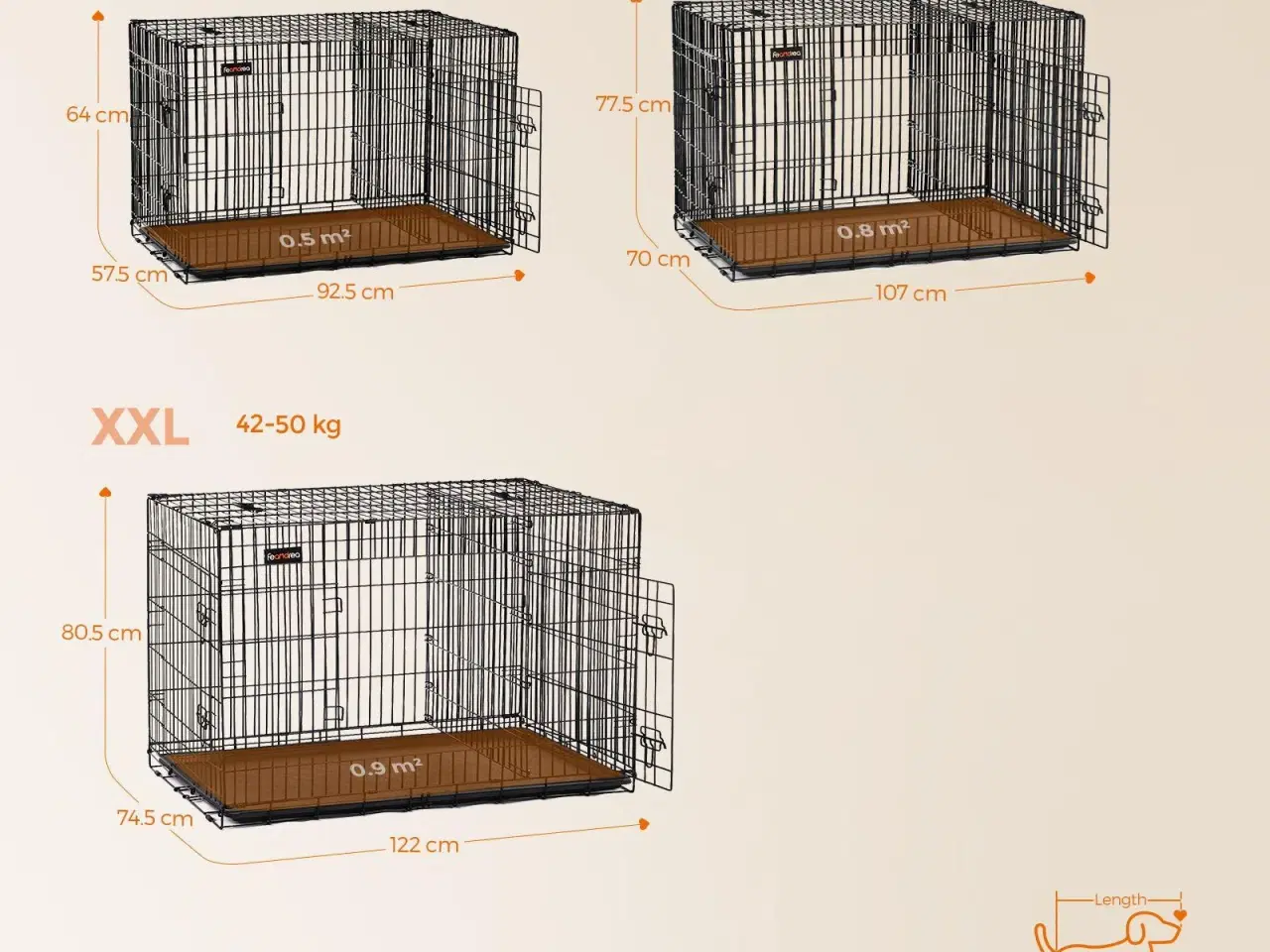 Billede 6 - Hundebur med 2 døre FEANDREA, 122 × 74,5 × 80,5 cm, sort
