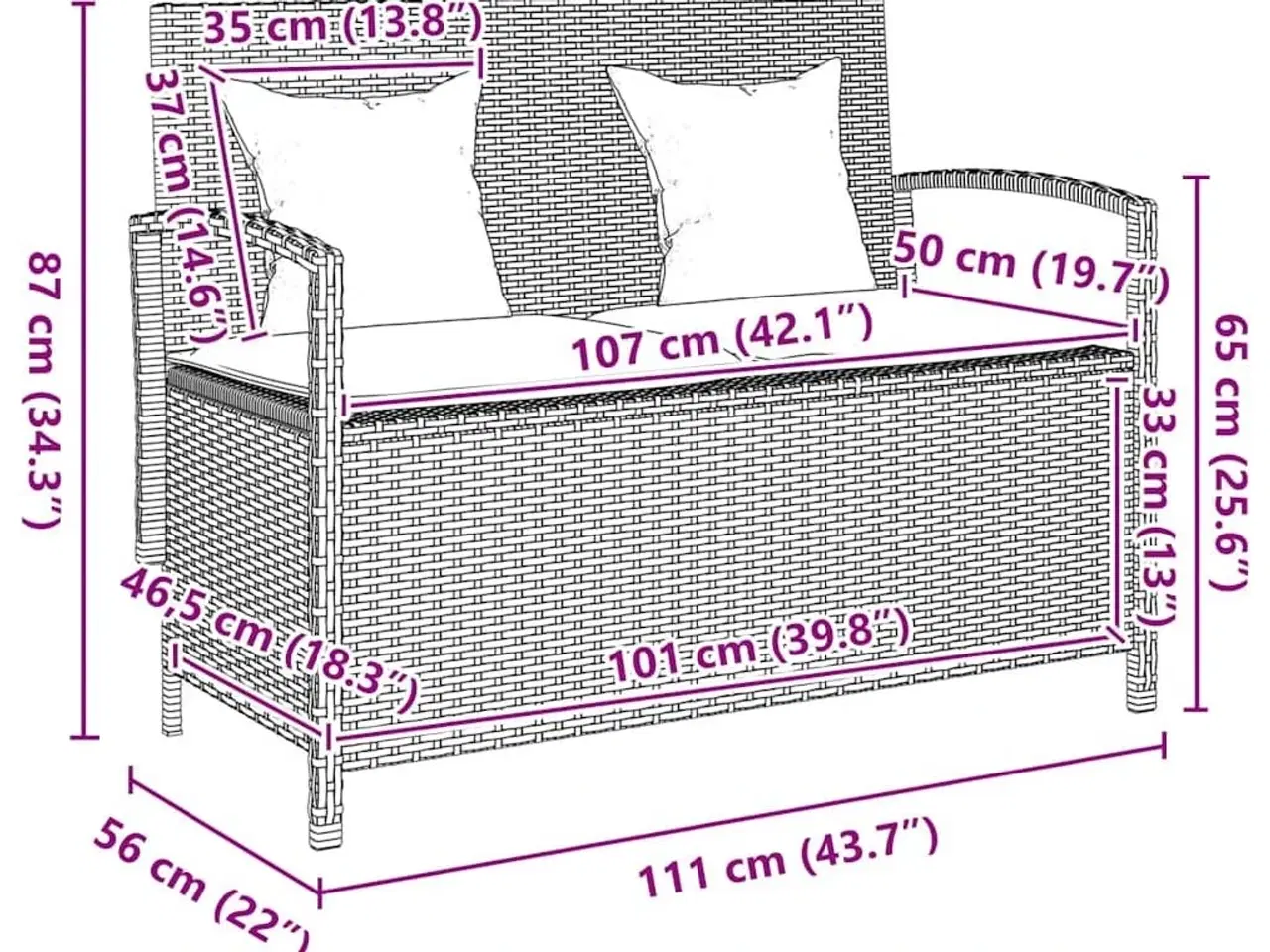 Billede 12 - Opbevaringsbænk til haven med hynde polyrattan sort