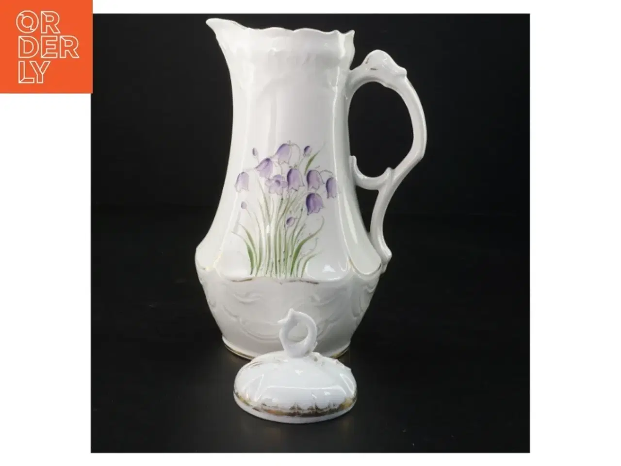 Billede 2 - Antik hvid porcelænskande med blomsterdekoration, Bing & Grøndahl (str. 25 x 13 cm)