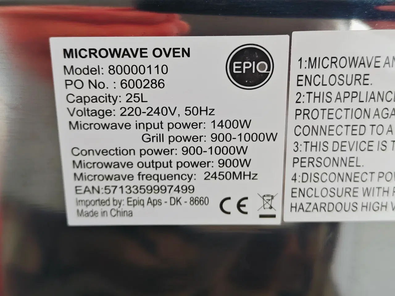 Billede 8 - EPIQ Mikroovn med konvektion og grill 1000W