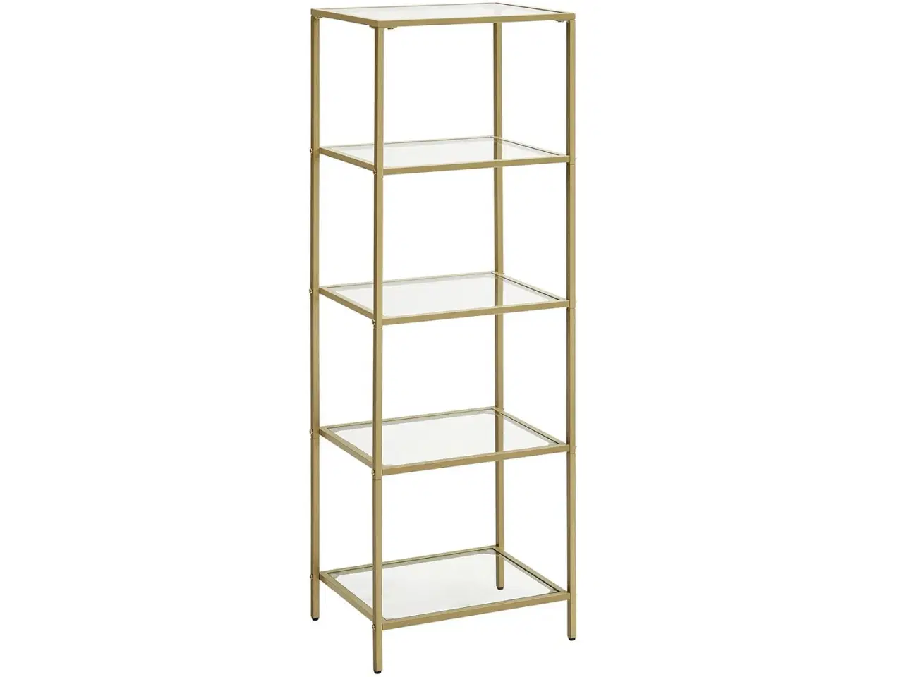 Billede 1 - Reol med glas 5‑etagers, slank stigereol i hærdet glas og stål, guld