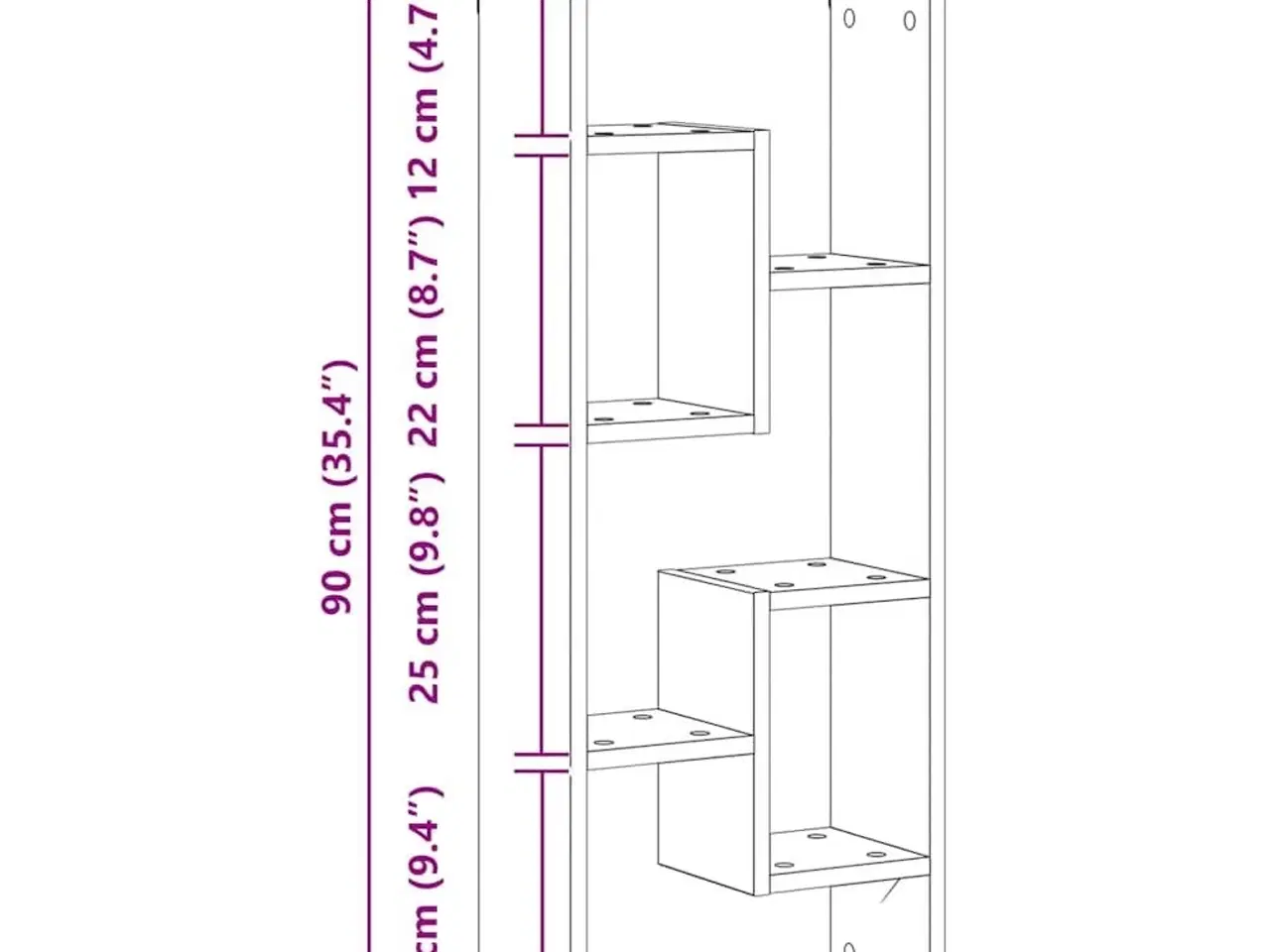 Billede 11 - Vægreol sort egetræ 36x16x90 cm konstrueret træ