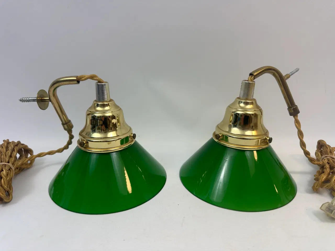 Billede 1 - Vintage lamper i messing og grønt glas