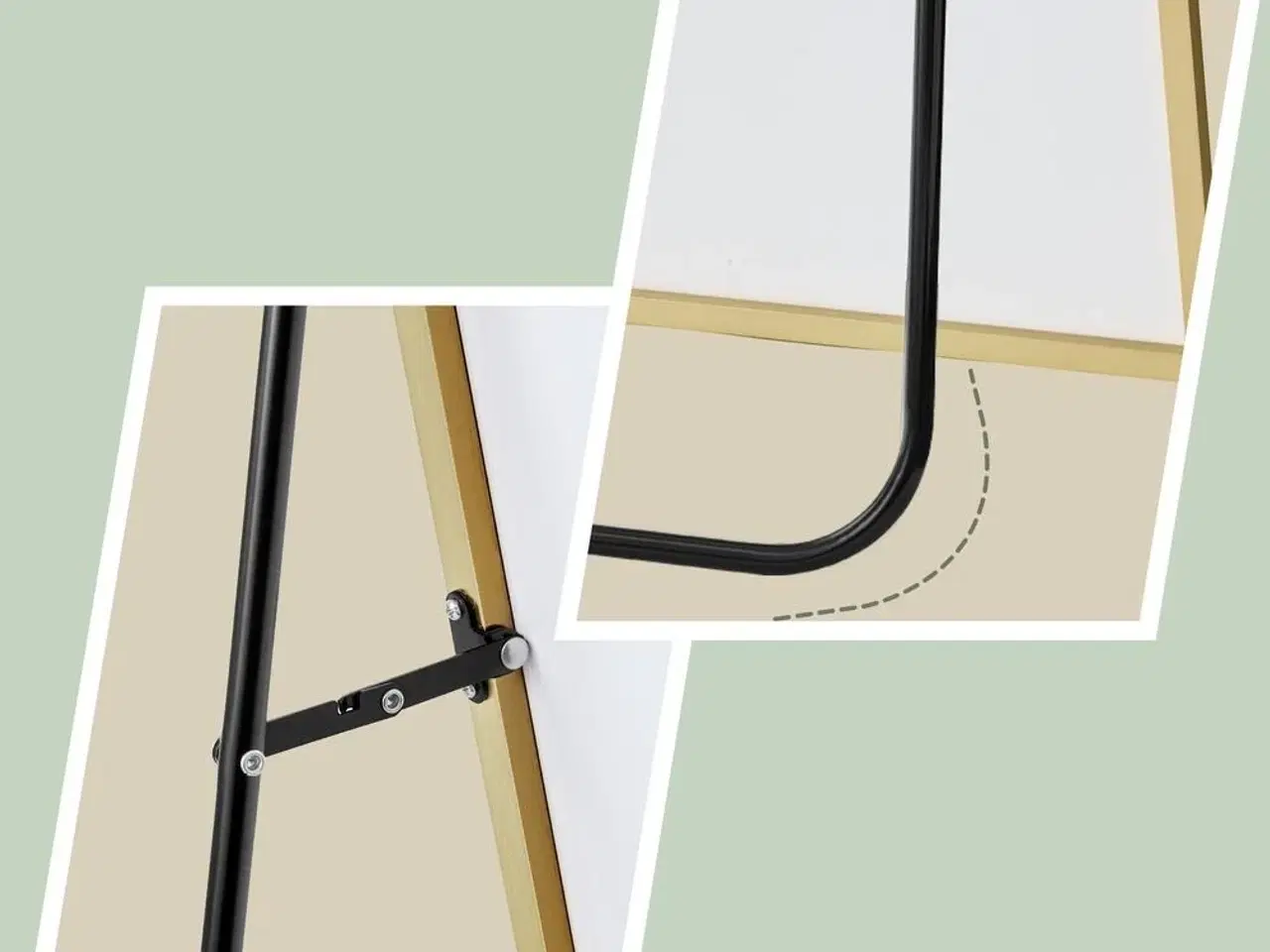 Billede 7 - Buet gulvspejl 160 × 50 cm med stander – hærdet glas, aluminium, lys guld