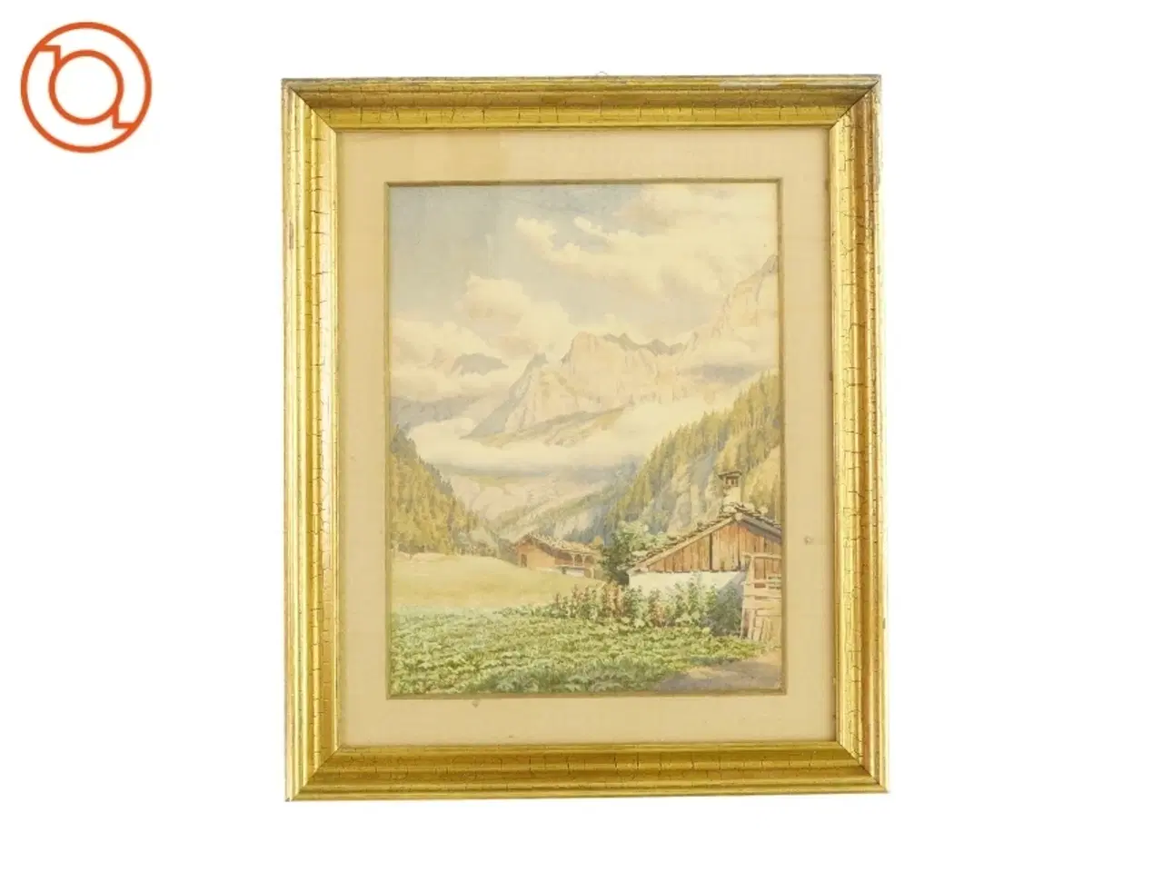 Billede 1 - Antik Bjerg Natur Træhytte Billede i guldramme