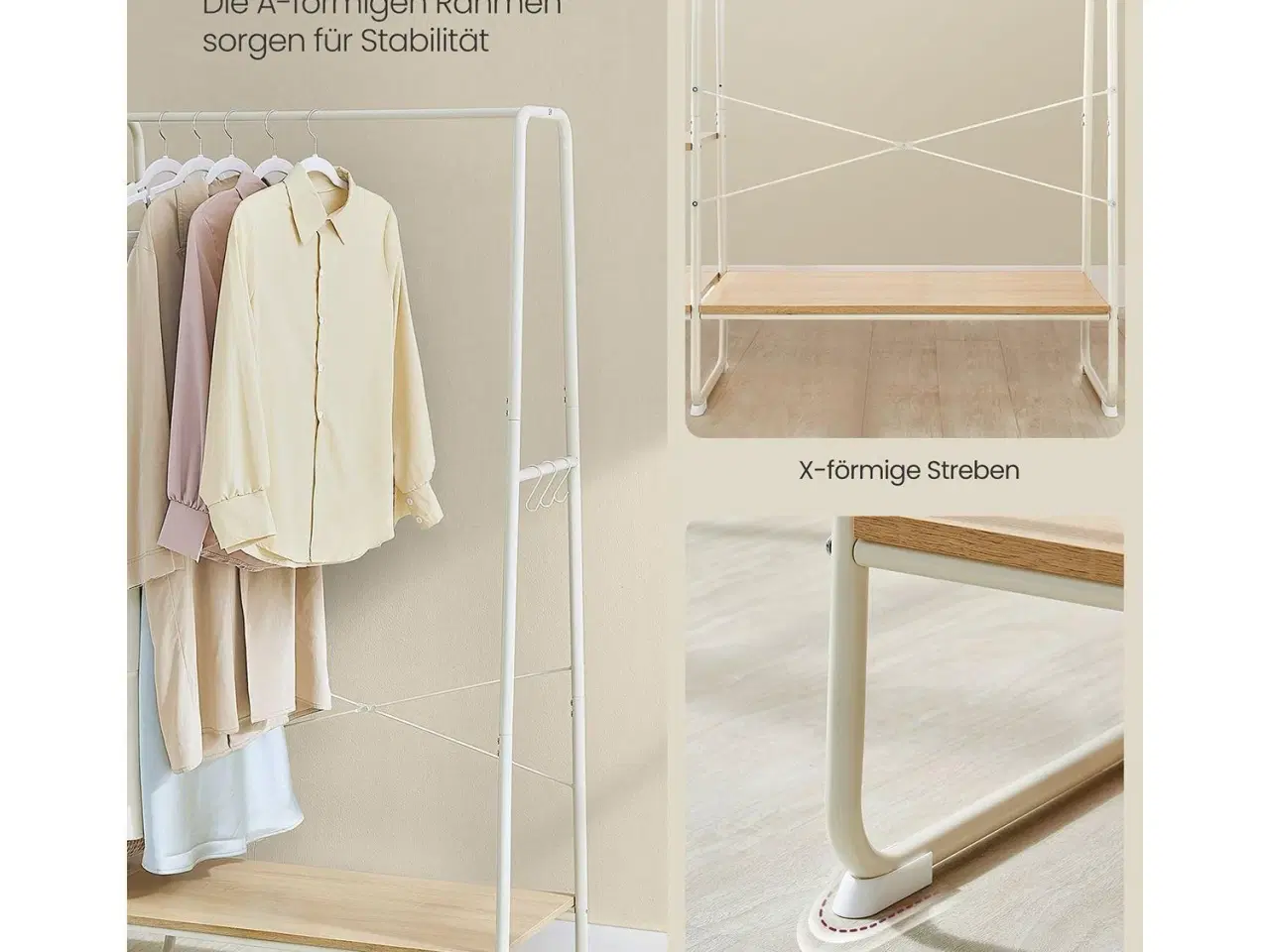 Billede 5 - Tøjstativ med hylder åben garderobe, 45 × 120 × 160 cm, eg/hvid