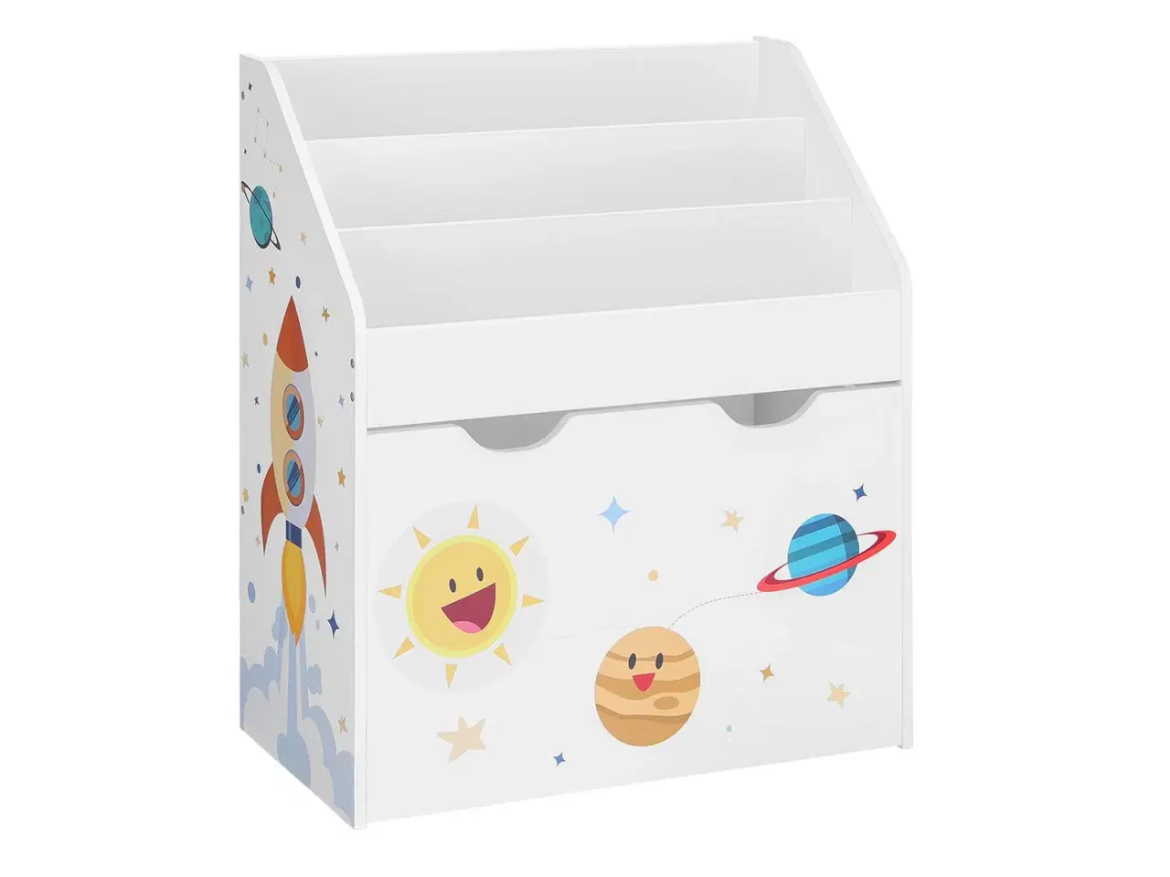 Billede 1 - Børnebogreol med legekasse på hjul 3 hylder, hvid