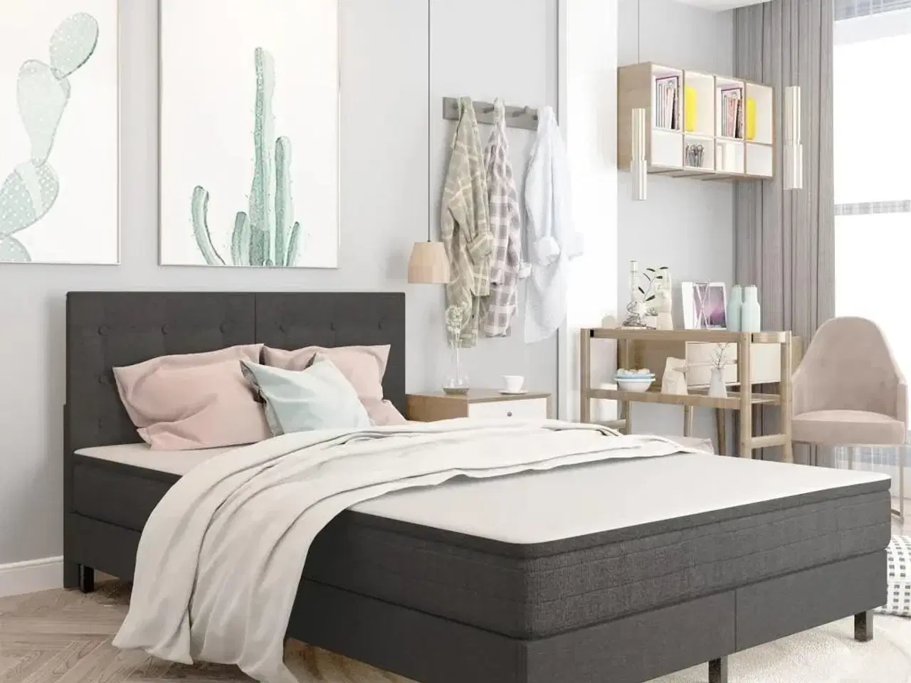 Billede 2 - Sengegavl med mønster 140x200 cm stof mørkegrå