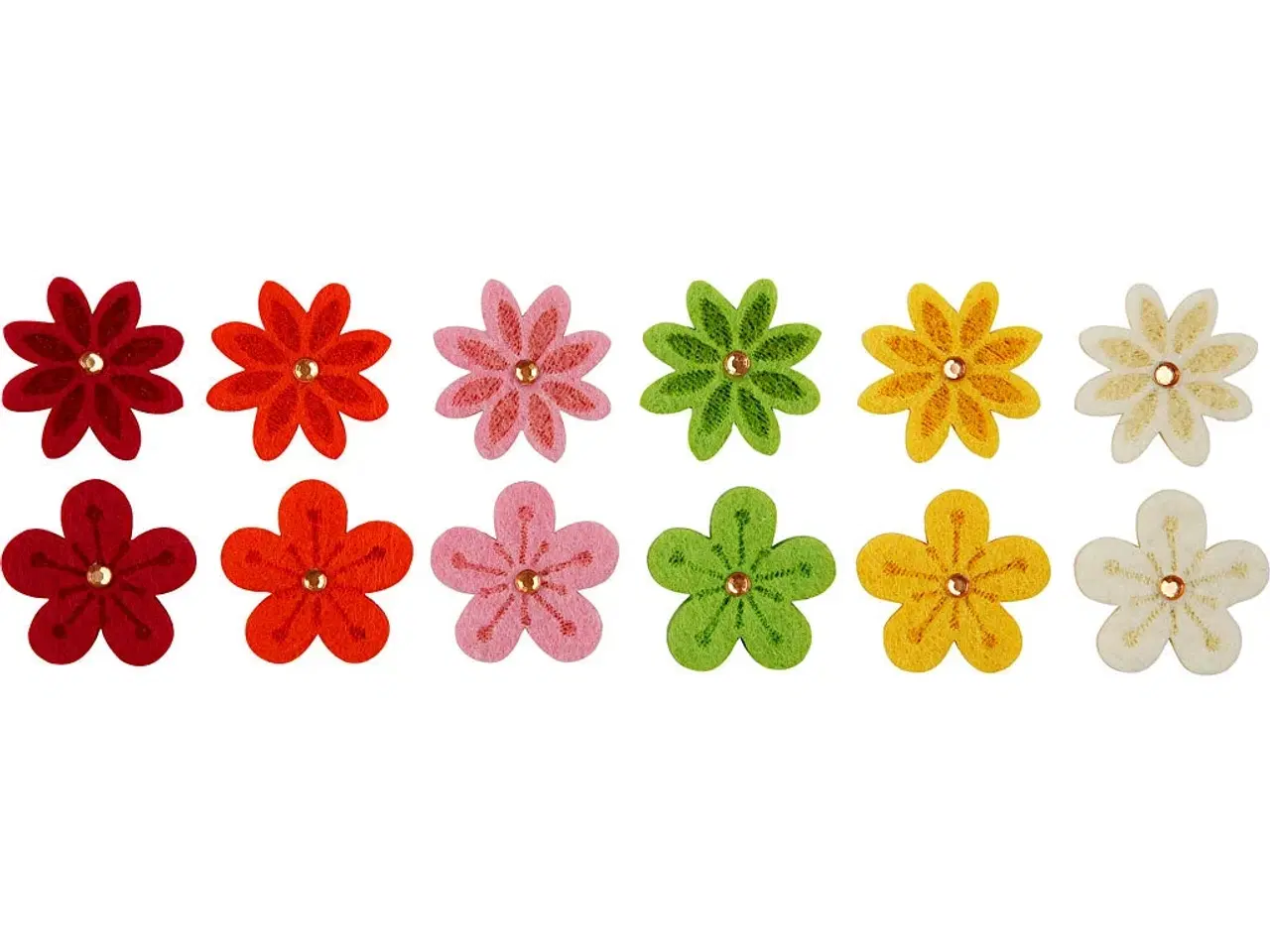 Billede 1 - Filtblomster med Rhinsten - 12 stk. i 6 farver