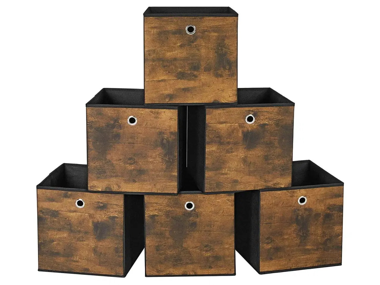 Billede 1 - Sammenklappelige opbevaringskuber – sæt med 6, 30 × 30 × 30 cm, tøj- og legetøjsopbevaring, rustik brun/sort