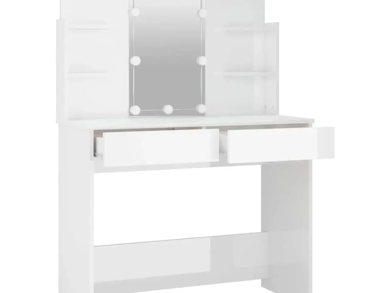 Billede 3 - Makeupbord med LED-lys 96x40x142 cm hvid højglans