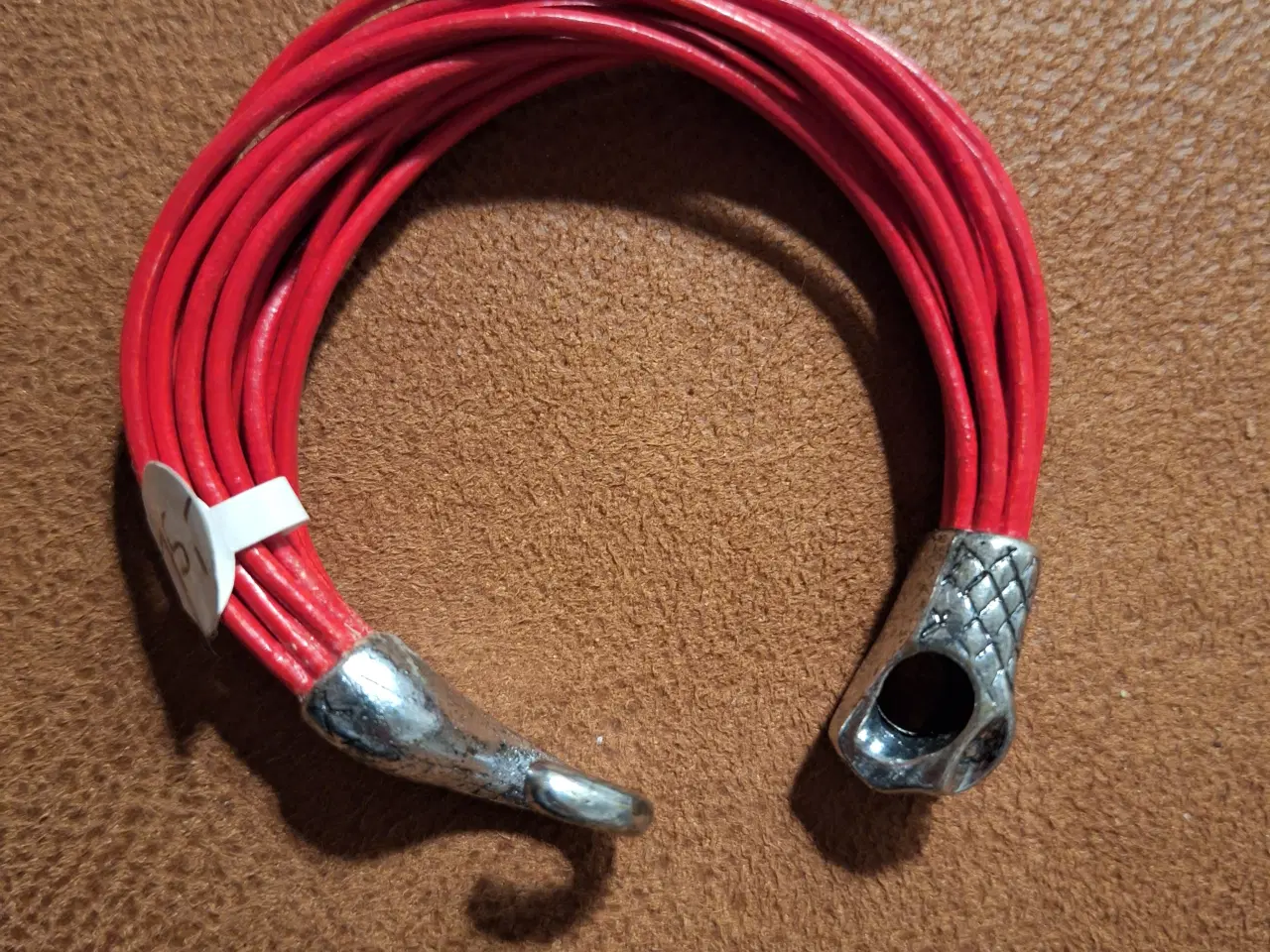 Billede 5 - Rødt læderarmbånd m. Slangelås