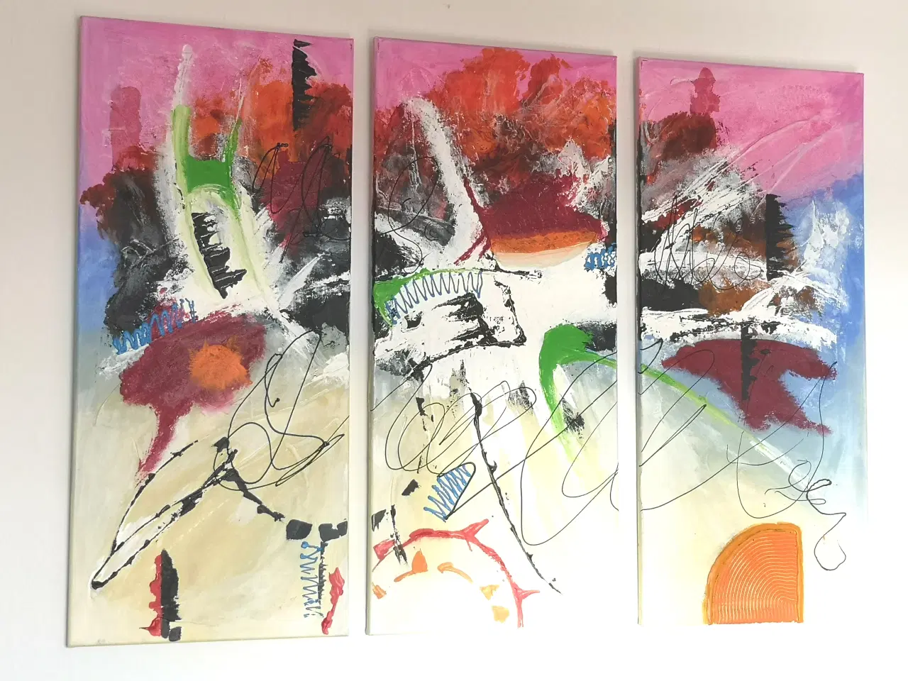 Billede 1 - Abstrakt akryl triptykon 90x130 cm