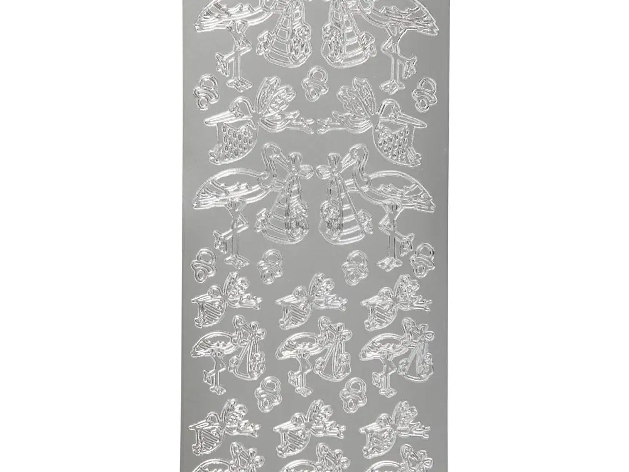 Billede 1 - Stickers, stork med baby, ark 10x23 cm, sølv, 1 ark
