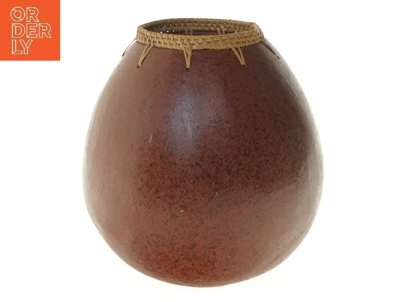 Billede 1 - Brun keramikvase med flettet kant (str. 21x21 cm)