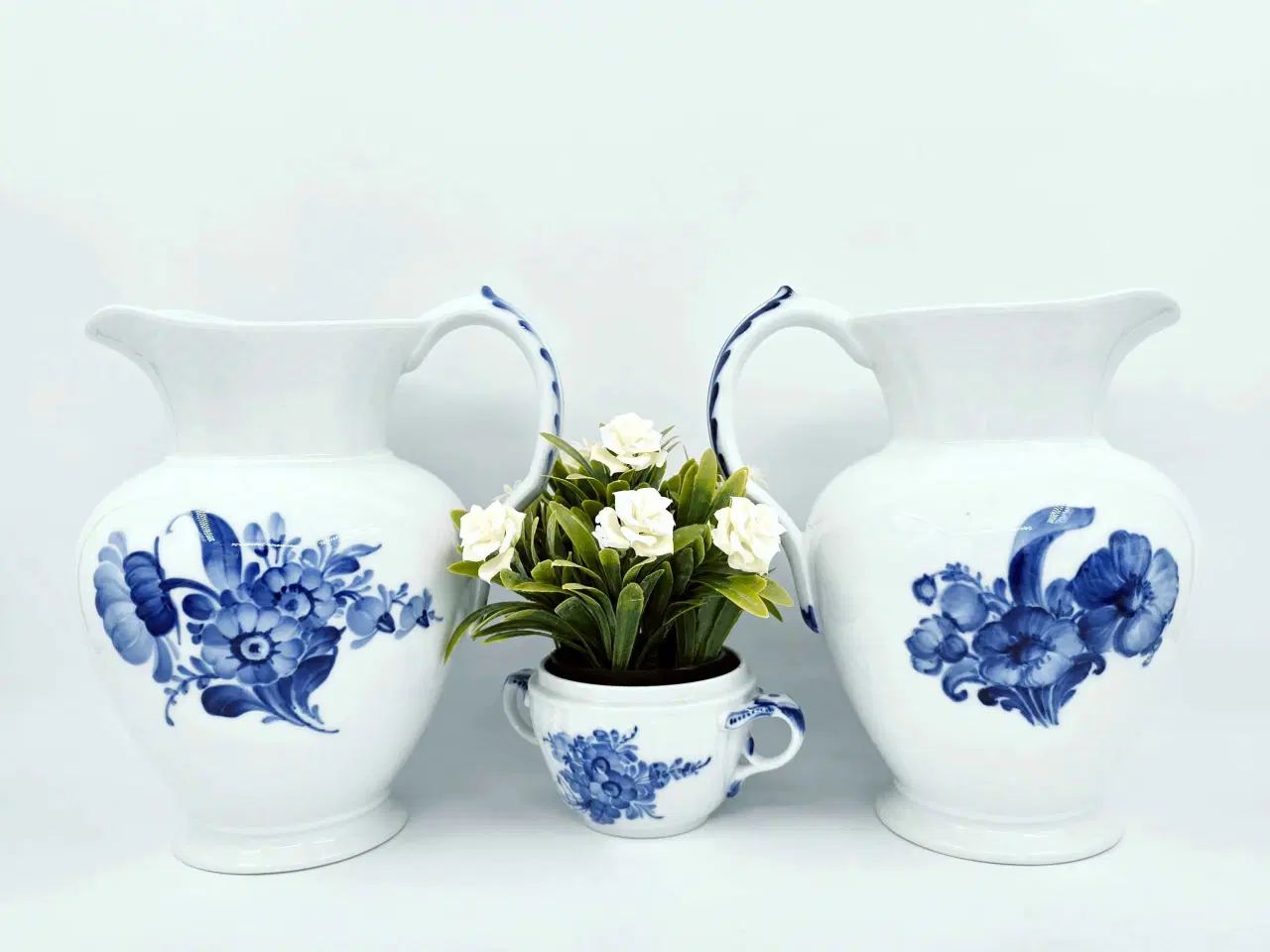 Billede 1 - Blå Blomst Flettet Stor Kande Porcelæn 