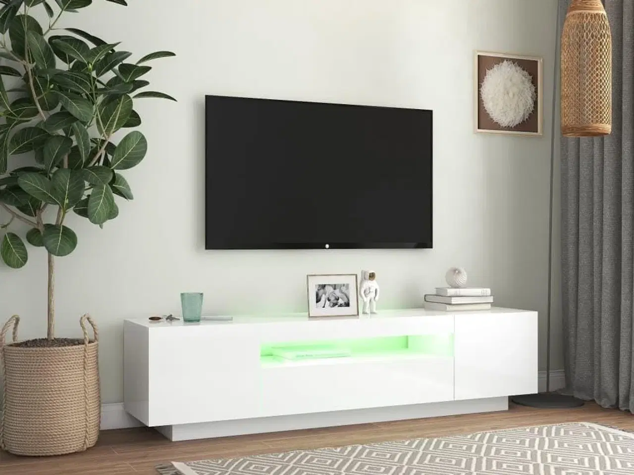 Billede 5 - Tv-skab med LED-lys 160x35x40 cm hvid højglans