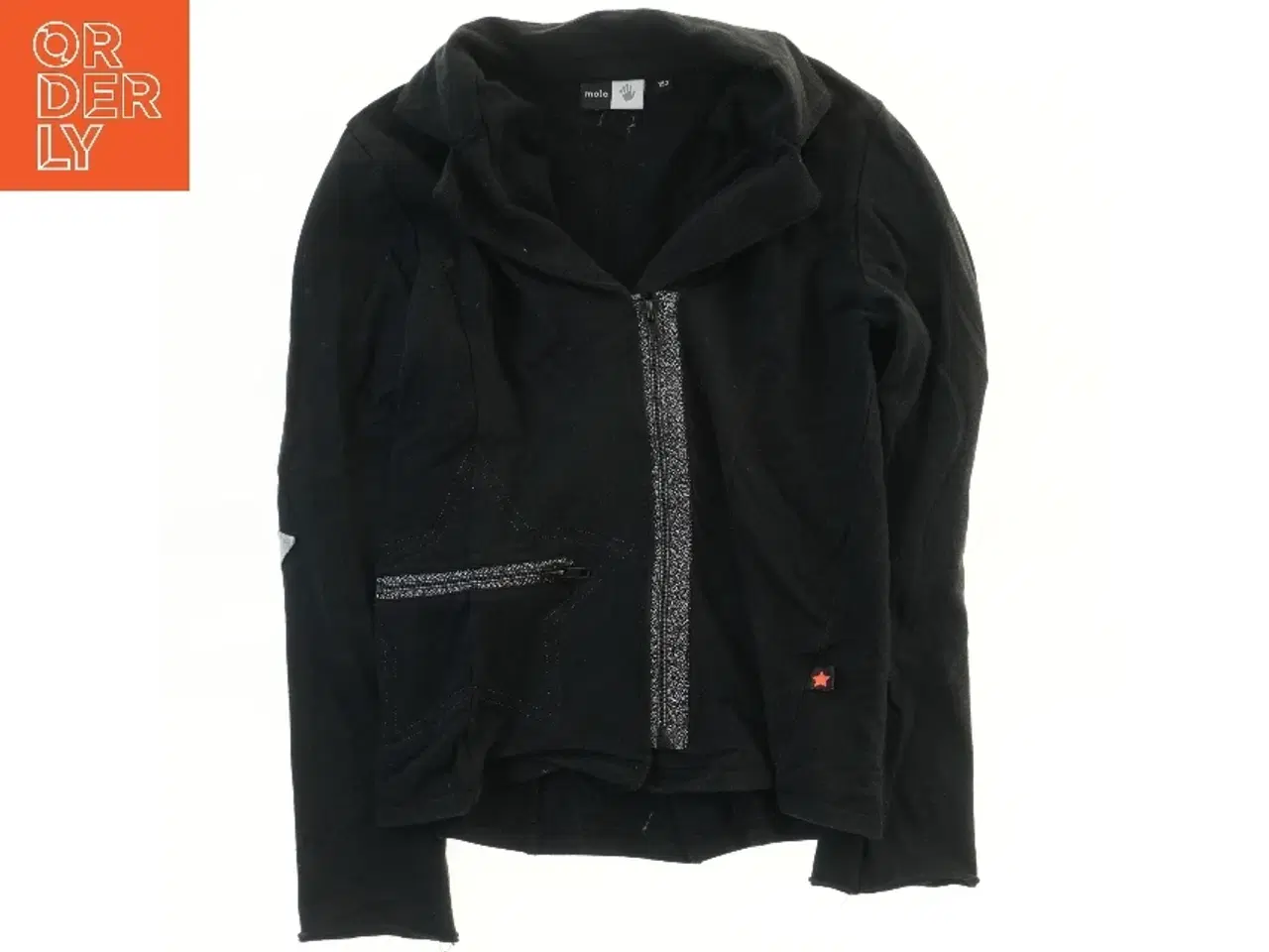 Billede 1 - Sort blød Molo jakke med lynlås og sølvkant(str. 152)