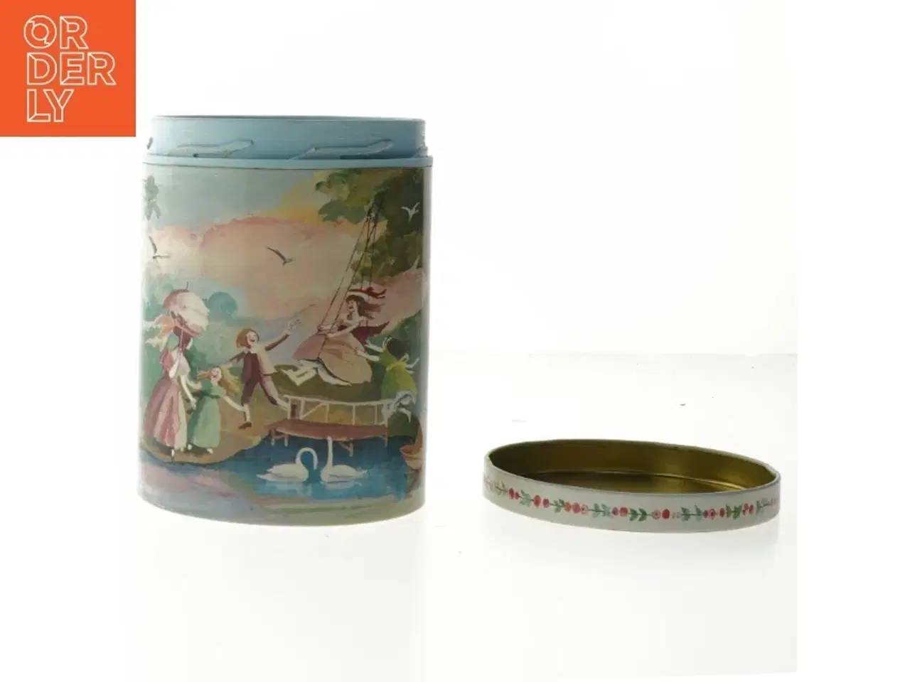 Billede 2 - Malet metaldåse med landskabsmotiv (str. Ø. 11 cm. længde. 15 cm)