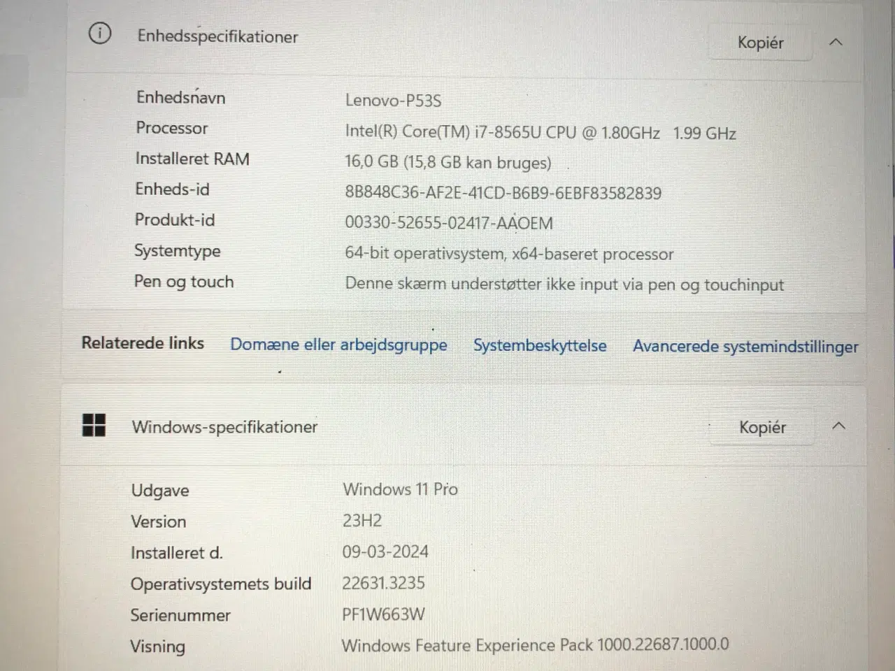 Billede 6 - Lenovo ThinkPad P53S,15.6",i7,16GB,512SSD,Win11pro